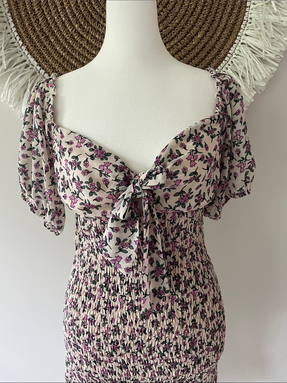 Lost + Wander Floral Smocked Puff Sleeve Scrunchy Mini Dress - Picture 2 of 7